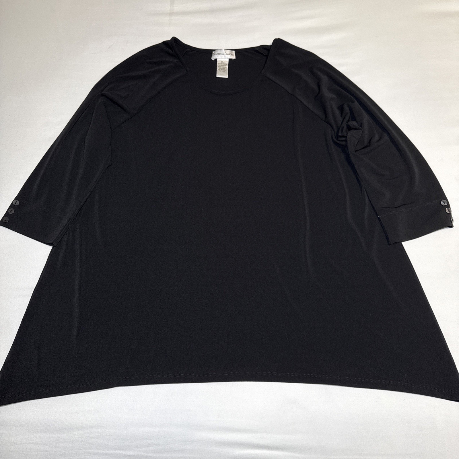 Drapers & Damons 3/4 Sleeve Pullover Tunic Top Womens Xl Black Blouse 3/4 Sleeve